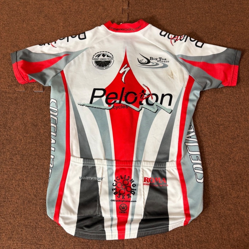 Canari Peloton Cycles Specialized Cycling Jersey Red White Mens Large 395 gym A+